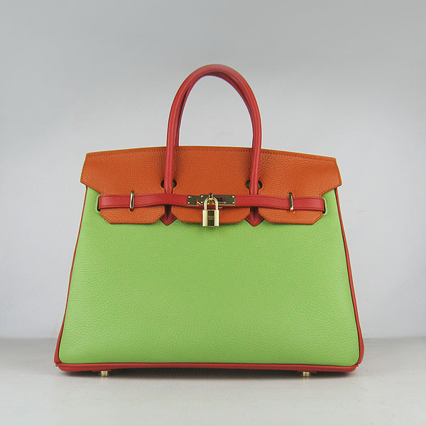 High Quality Fake Hermes 35CM Embossed Veins Leather Bag Red/Orange/Green 6089